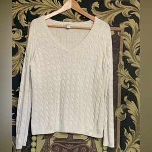 Ann Taylor Loft Classic Cable 100% Cotton Knit V-Neck Sweater, Size L Large